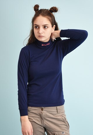90'S RETRO NAVY BLUE TURTLENECK SPORTS TOP