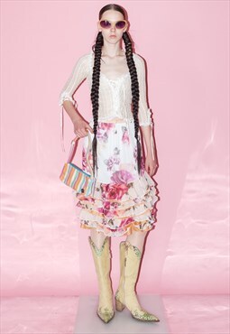 Vintage Y2K iconic layered floral skirt in pastel tones