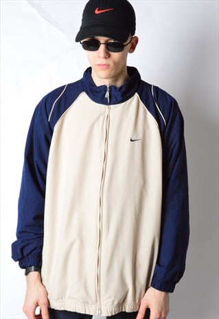 VINATGE 90S BEIGE NAVY BLUE COLOR BLOCK NIKE TRACK JACKET