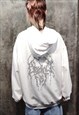 SILVER FLAME HOODIE PREMIUM METALLIC FIRE PULLOVER IN WHITE