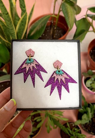 BANG BANG DROP STUD EARRINGS IN AUBERGINE, BABY PINK & JADE
