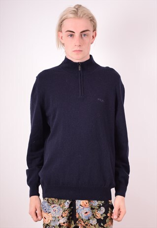 FILA MENS VINTAGE JUMPER MEDIUM BLUE 90S