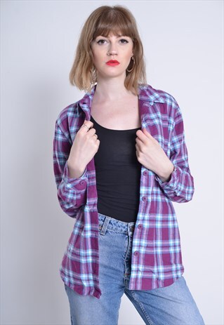 VINTAGE LEE FLEECE LINED CHECK FLANNEL SHIRT PURPLE