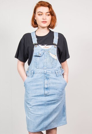 VINTAGE 90'S LIGHT BLUE DENIM PINAFORE MINI DRESS
