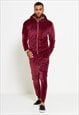 MENS WINE VELVET BIKER RIBBED PADDING SKINNY FIT TRACKSUIT