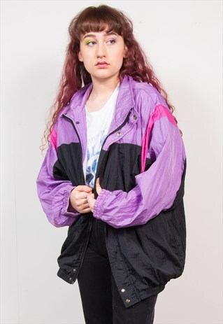 VINTAGE 90'S PURPLE & BLACK SHELL TRACKSUIT JACKET TOP
