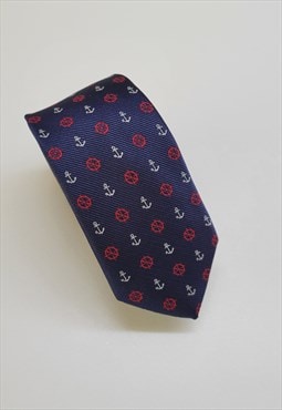 Blue Anchor Pattern Tie in Blue color