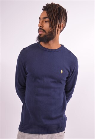POLO RALPH LAUREN VINTAGE JUMPER SWEATER MEDIUM BLUE 90S