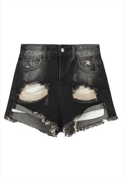 High waist mini denim shorts ripped denim in acid black