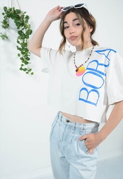Vintage 90s Graphic Cropped T-Shirt White