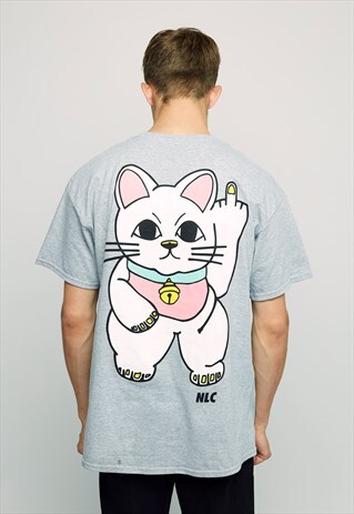 CHEEKY CAT OVERSIZED GREY TEE