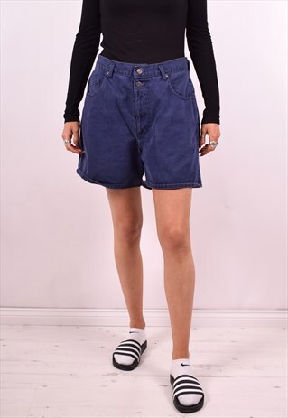 WOMENS VINTAGE DENIM SHORTS W30 NAVY BLUE 90S