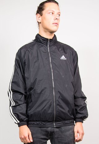 ADIDAS VINTAGE BLACK TRACKSUIT SHELL JACKET WINDBREAKER