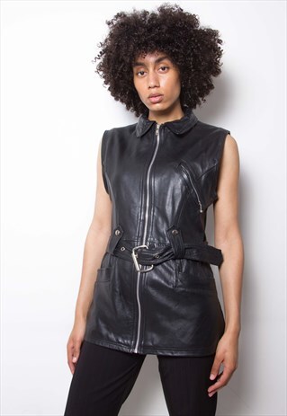 VINTAGE 90S SLEEVELESS LEATHER JACKET ID:1506