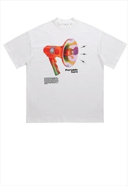 Horn print t-shirt grunge tee retro raver top in white