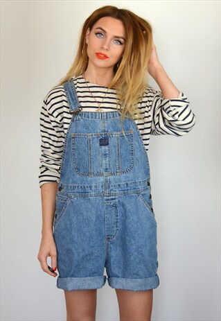 VINTAGE 90S LIGHT DENIM BLUE SHORT DUNGAREES