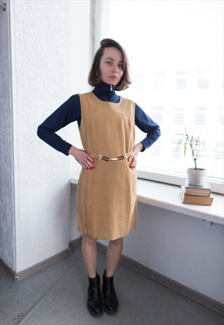 VINTAGE 80'S MUSTARD MINI PINAFORE DRESS