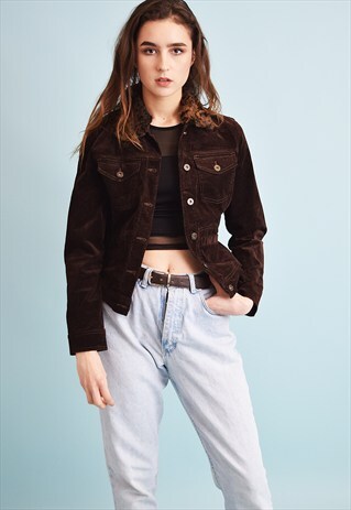 COOL 90'S RETRO KITSCH CORDUROY TEEN CROPPED JACKET