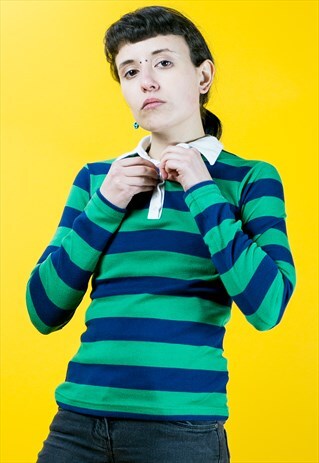 VINTAGE 80S NEW LOOK STRIPED LONG SLEEVED POLO TOP