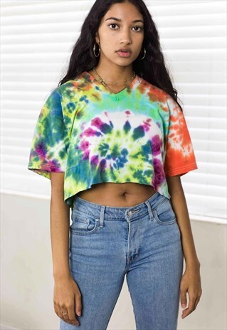 VINTAGE TIE DYE REWORKED CROP TOP 90S ONE SIZE 3.9