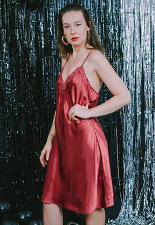 RED SLIP DRESS SATIN SLEEPENG NIGHTGOWN SPAGHETTI STRAPS XXL