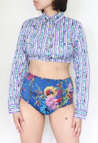 BLUE HIGH WAIST FLORAL BIKINI