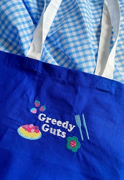 Greedy Guts Embroidered Slogan Tote Bag