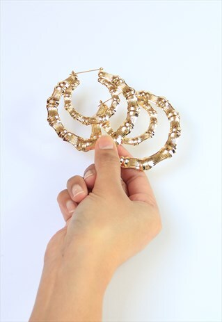 GOLD DOUBLE HOOP BAMBOO EARRINGS