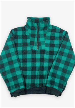 Vintage 1/4 zip check fleece jacket green large BV15379