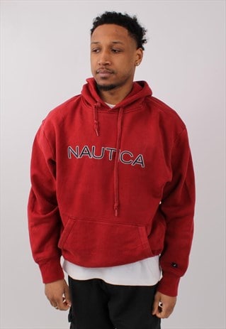 VINTAGE MEN'S NAUTICA RED HEAVYWEIGHT SPELL OUT HOODIE