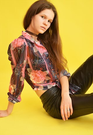 70'S RETRO FLORAL PRINT PUFF SLEEVE BLOUSE TOP