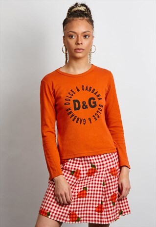 RARE VINTAGE 90'S DOLCE & GABBANA ORANGE LONG SLEEVE T-SHIRT