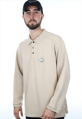 VINTAGE 90S NIKE BUTTON NECK SWEATSHIRT BEIGE