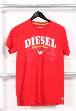 Vintage Diesel T-Shirt in Red Crewneck Plain Tee Small