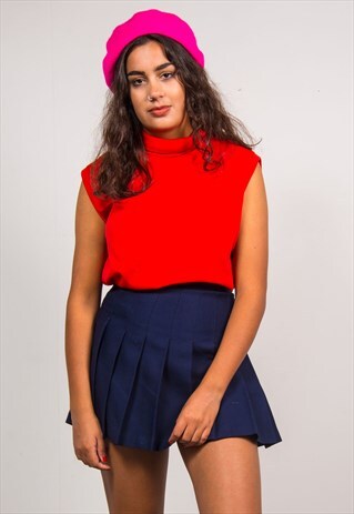 VINTAGE 70'S RED TURTLE NECK SLEEVELESS TOP