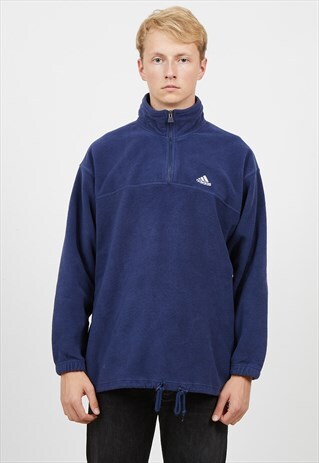 VINTAGE BLUE ADIDAS 1/4 ZIP FLEECE PULLOVER SWEATSHIRT