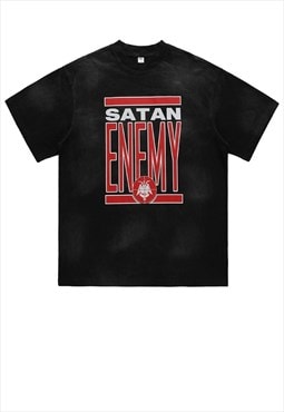 Satan t-shirt ant devil tee retro punk top in acid black 