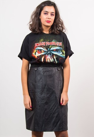 90'S VINTAGE BLACK MIDI STYLE LEATHER SKIRT