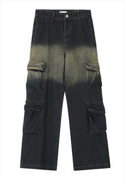 Bleached cargo pocket jeans tie-dye denim skater denim pants