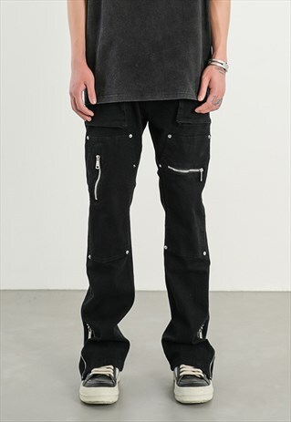 BLACK CARGO DENIM JEANS PANTS TROUSERS