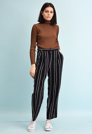 Y2K HIGH WAIST STRIPED SHORT CUT LOOSE TROUSERS