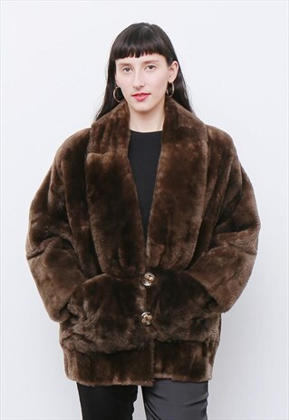 VINTAGE 1980'S BROWN SHEARLING WINTER COAT