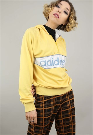 VINTAGE 90S YELLOW ADIDAS 1/4 ZIP PULL OVER TRACK TOP