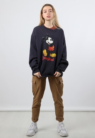 VINTAGE DISNEY OVERSIZED PRINTED SPELLOUT NAVY SWEATSHIRT