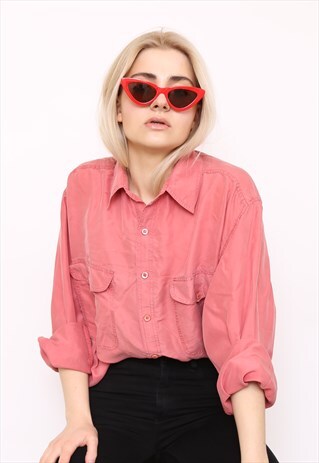 VINTAGE 90S PINK SILK OVERSIZED BLOUSE SHIRT