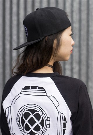 'SINK OR SWIM' BASEBALL JERSEY IN BLACK WITH BACK PRINT