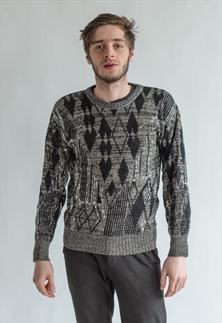 VINTAGE 80S GREY PATTERN JUMPER