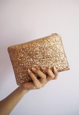 Makeup Bag in Rose Gold Glitter