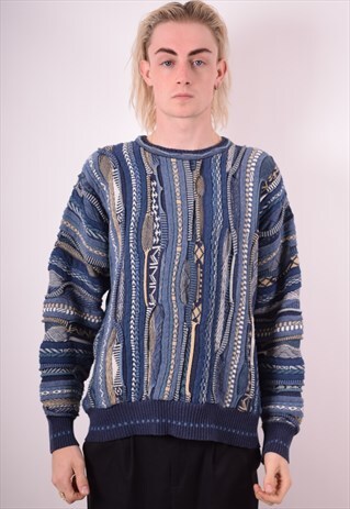 MENS VINTAGE JUMPER SWEATER MEDIUM BLUE 90S