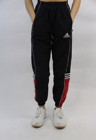 VINTAGE ADIDAS BLACK PRINT TRACKSUIT BOTTOMS